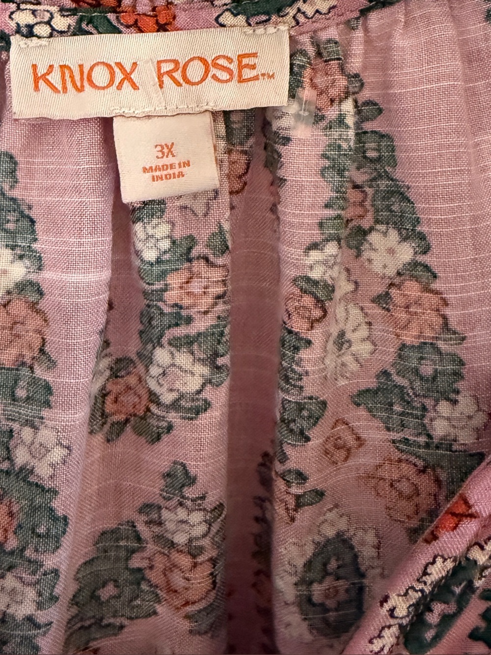 Knox Rose 3X Pink Boho Floral Tie Waist Peasant Dress Plus Size - Picture 6 of 12